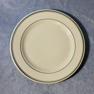 Vintage Sterling Vitrified China Green Stripe Rim Dinner Plate 9.25" Diner Style